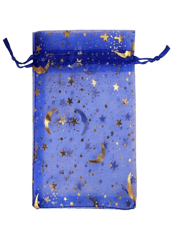 SUNGULF 100Pcs 4x5 Inches Sheer Organza Drawstring Pouches Stars And Moon Wedding Party Favor Jewelry Candy Gift Bags (Blue) - Image 1